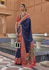 Women's Silk Blend Navy Woven Design Designer Saree with Blouse Piece
