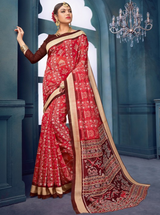 Women's Bhagalpuri Silk Red Printed Designer Saree with Blouse Piece