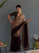 Women's Brown Cotton Acrylic Saree