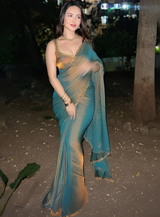 Women's Silk Blend Bronze Embellished Designer Saree With Blouse Piece