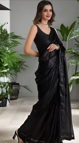 Women's Black Sequins Georgette Designer Saree