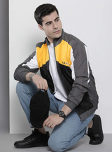 Men's Grey Colorblocked Casual Jacket