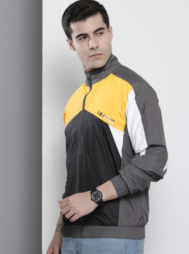 Men's Grey Colorblocked Casual Jacket