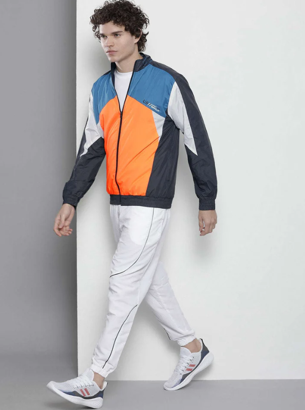 Men's Navy Colorblocked Casual Jacket