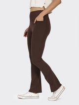 Women's Brown Solid Sports High Rise Trouser - Tall