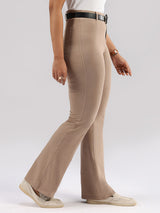 Women's Brown Solid Sports High Rise Pant - Tall