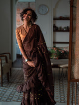 Women's Brown Mul Cotton Saree