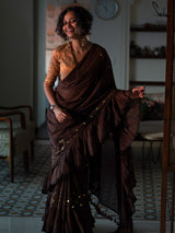 Women's Brown Mul Cotton Saree