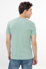 Men's Sky Blue Casual Solid Raw Edge Slim Fit Half Sleeves T-Shirt