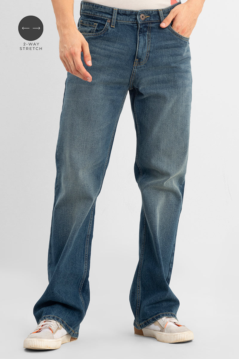 Men's Blue Casual Bootcut Fit Solid Jeans