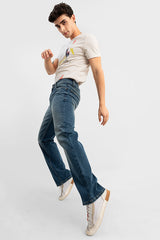 Men's Blue Casual Bootcut Fit Solid Jeans