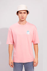 Men's Pink Casual Solid Never Stop Oversized Fit Half Sleeves T-Shirt