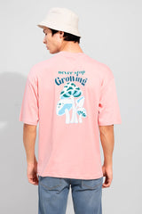 Men's Pink Casual Solid Never Stop Oversized Fit Half Sleeves T-Shirt