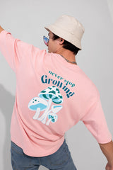 Men's Pink Casual Solid Never Stop Oversized Fit Half Sleeves T-Shirt
