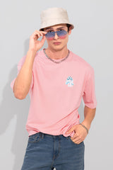 Men's Pink Casual Solid Never Stop Oversized Fit Half Sleeves T-Shirt
