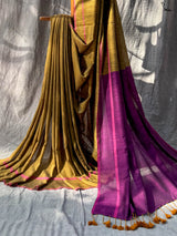 Women's Yellow Cotton Slub Saree