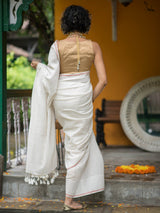 Women's White Pure Cotton Saree