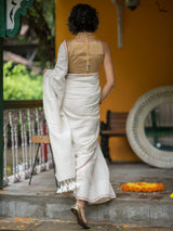 Women's White Pure Cotton Saree