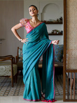 Women's Blue Cotton Blend Saree