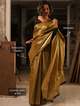 Women's Yellow Artificial Silk Zari Saree with Blouse Piece
