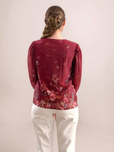 Women's Maroon Casual Regular Fit Printed Full Sleeves Top
