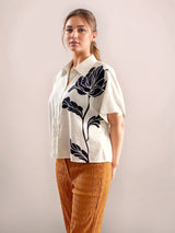 Women's White Casual Regular Fit Printed Half Sleeves Shirt