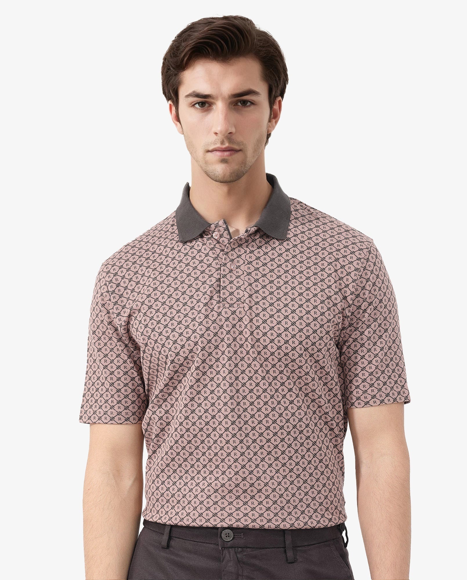 Men's Pink Casual Regular Fit Printed Half Sleeves Polo Tshirt