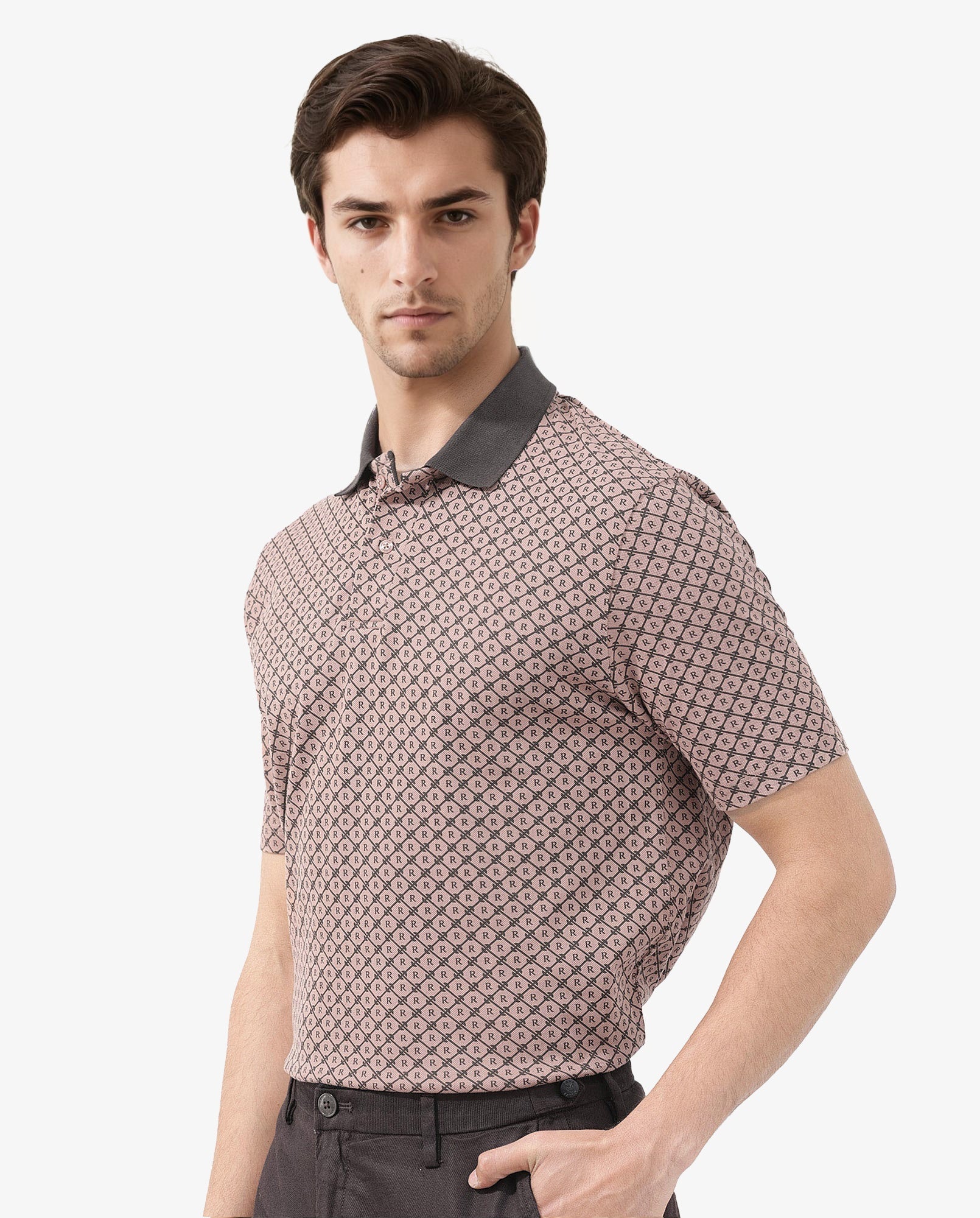 Men's Pink Casual Regular Fit Printed Half Sleeves Polo Tshirt