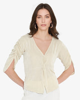 Women's Beige Casual Three Quarter Sleeves Top