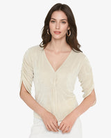 Women's Beige Casual Three Quarter Sleeves Top