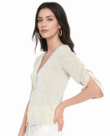 Women's Beige Casual Three Quarter Sleeves Top