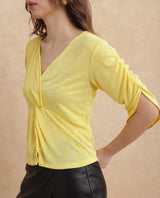 Women's Yellow Casual Three Quarter Sleeves Top