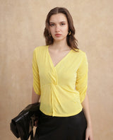 Women's Yellow Casual Three Quarter Sleeves Top