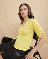 Women's Yellow Casual Three Quarter Sleeves Top