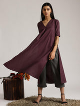 Women's Purple Cotton Linen Purple Kurta Pant Set