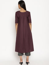 Women's Purple Cotton Linen Purple Kurta Pant Set