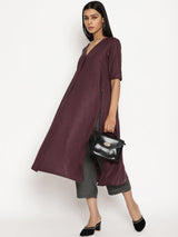 Women's Purple Cotton Linen Purple Kurta Pant Set