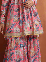 Women's Orange Printed Sharara Set