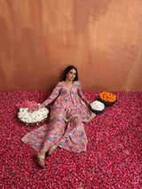 Women's Orange Printed Sharara Set