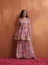 Women's Orange Printed Sharara Set