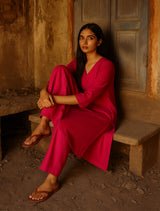 Women's Pink Casual Solid Kurta Set