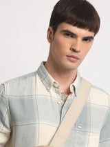 Men's Green Casual Slim Fit Checked Full Sleeves Shirt