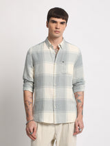 Men's Green Casual Slim Fit Checked Full Sleeves Shirt