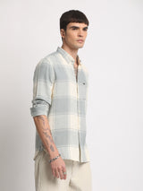 Men's Green Casual Slim Fit Checked Full Sleeves Shirt