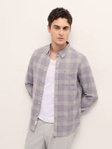 Men's Purple Casual Slim Fit Checked Full Sleeves Shirt