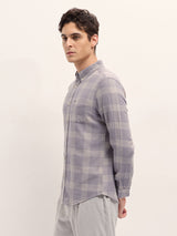 Men's Purple Casual Slim Fit Checked Full Sleeves Shirt