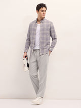 Men's Purple Casual Slim Fit Checked Full Sleeves Shirt