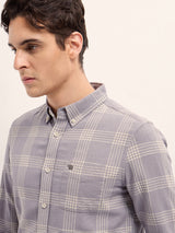 Men's Purple Casual Slim Fit Checked Full Sleeves Shirt