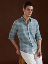 Men's Blue Casual Slim Fit Checked Full Sleeves Shirt