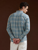 Men's Blue Casual Slim Fit Checked Full Sleeves Shirt